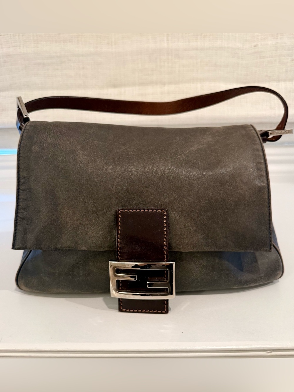 Fendi Mama Baguette Distressed Brown Leather Bag